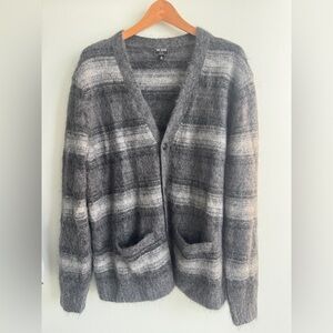 Todd Snyder Mohair Wool Charcoal and Gray Striped Cardigan